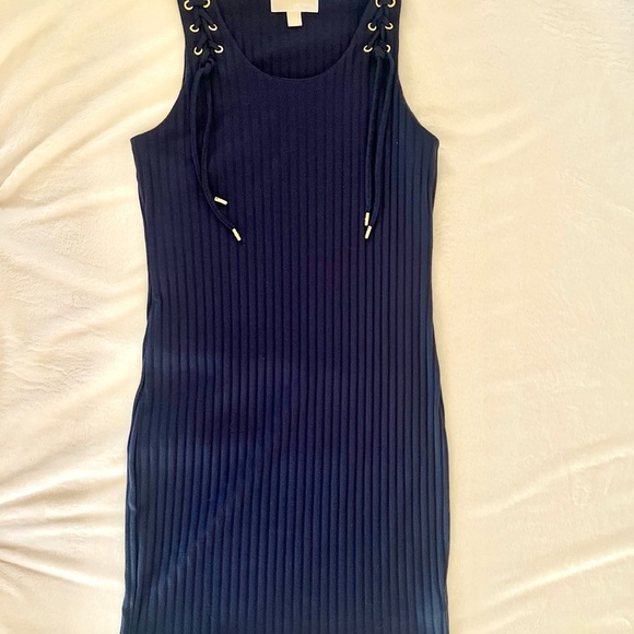 Michael Kors Ribbed Navy Blue Bodycon Mini Dress - Picture 2 of 4